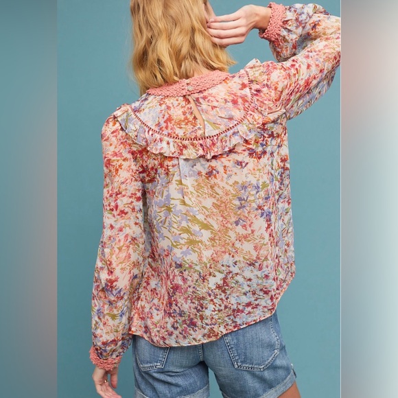 Anthropologie Ranna Gill Pink Floral Belle Blouse Size Small - Picture 3 of 14